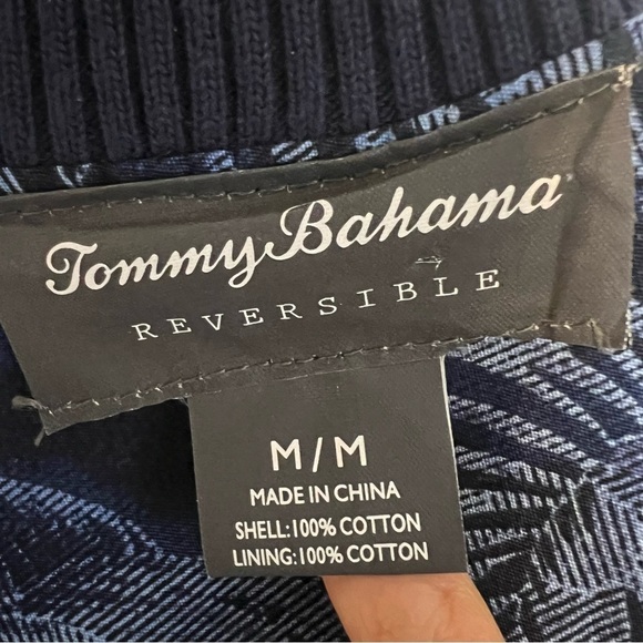 Tommy Bahama Fez Frond Reversible Bomber Jacket Mens Sz M Navy Blue Snap Pocket - Picture 9 of 16
